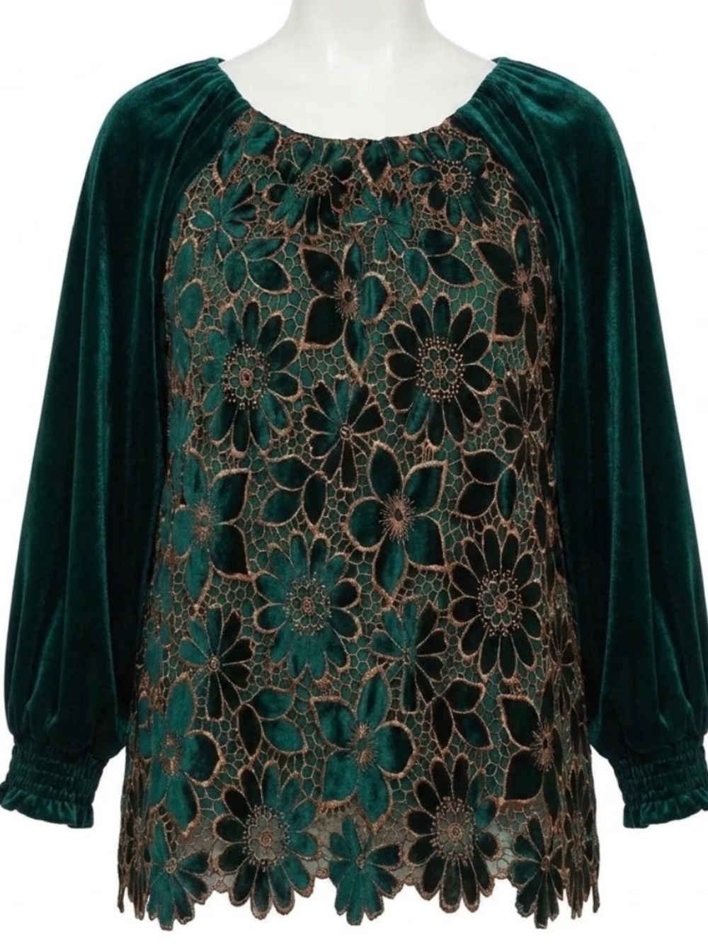 Umgee Women Green Floral Lace Velvet Top Size Small NEW Holiday